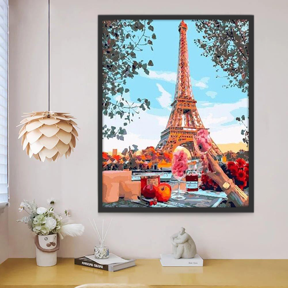 Uitzicht op de Parijse Toren en een Toast Schilderen op Nummers