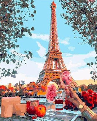 Uitzicht op de Parijse Toren en een Toast Schilderen op Nummers