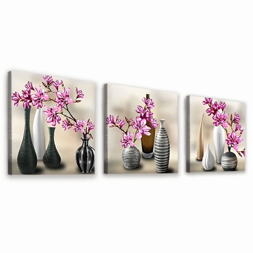 Vazen en Bloemen op Tafel 3 Platen Schilderen op Nummers