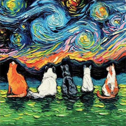 Vijf Honden onder Van Goghs Sterren Schilderen op Nummers