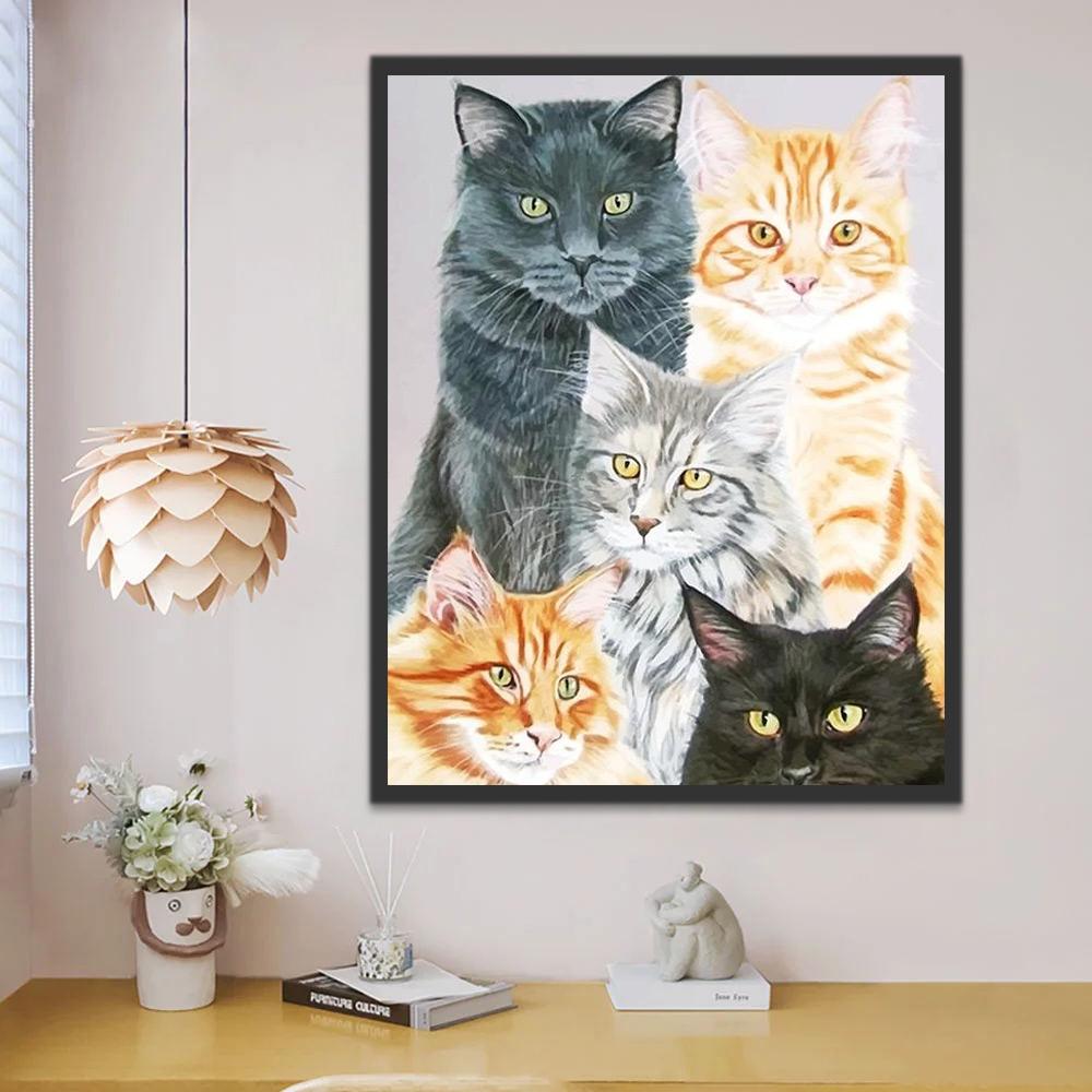 Vijf Verschillend Gekleurde Katten Schilderen op Nummers