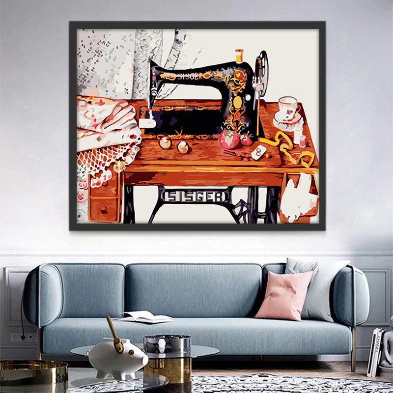 Vintage Naaimachine op Naaiwerktafel Schilderen op Nummers