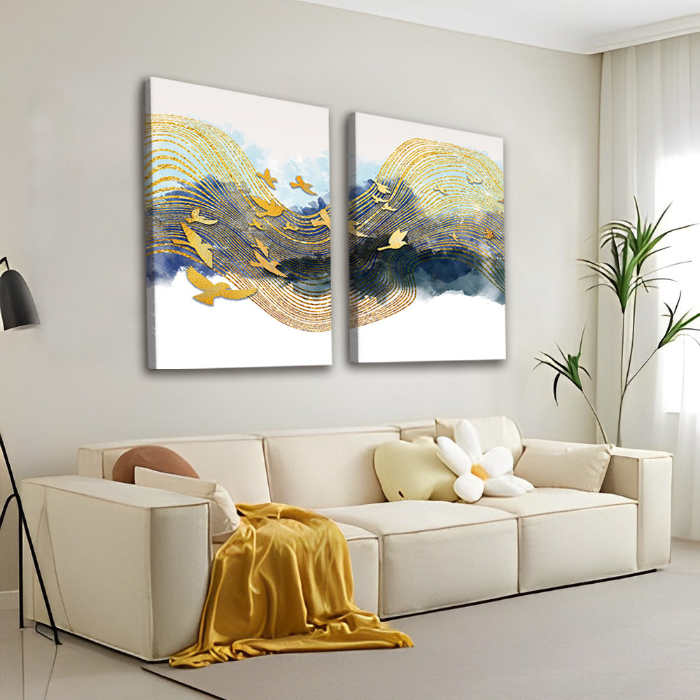 Vliegende Gouden Vogels en Wolken 2 Platen Schilderen op Nummers