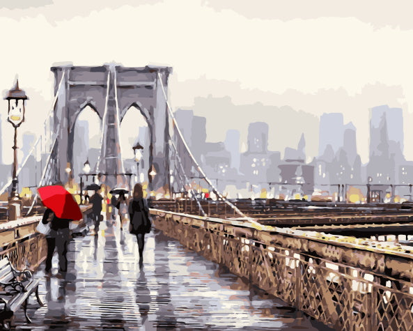 Voetgangers op de Brooklyn Bridge Schilderen op Nummers