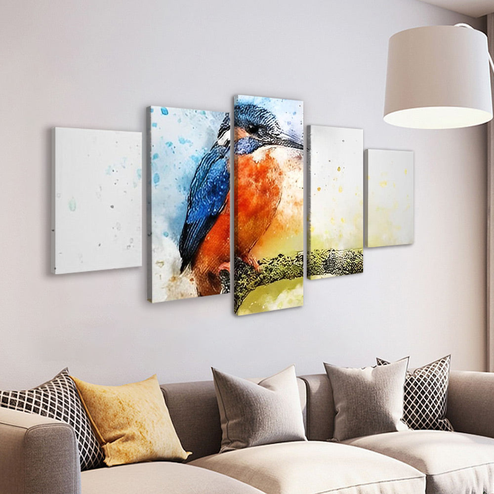 Vogel met Blauw-Oranje Veren 5 Platen Schilderen op Nummers