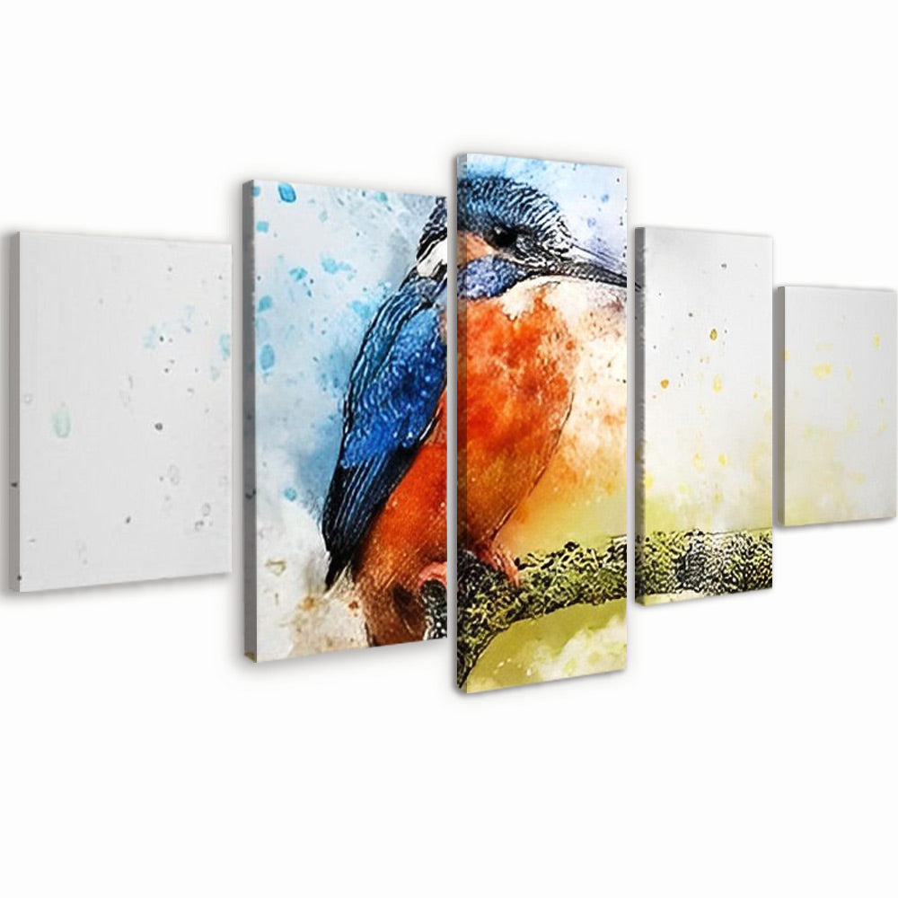 Vogel met Blauw-Oranje Veren 5 Platen Schilderen op Nummers