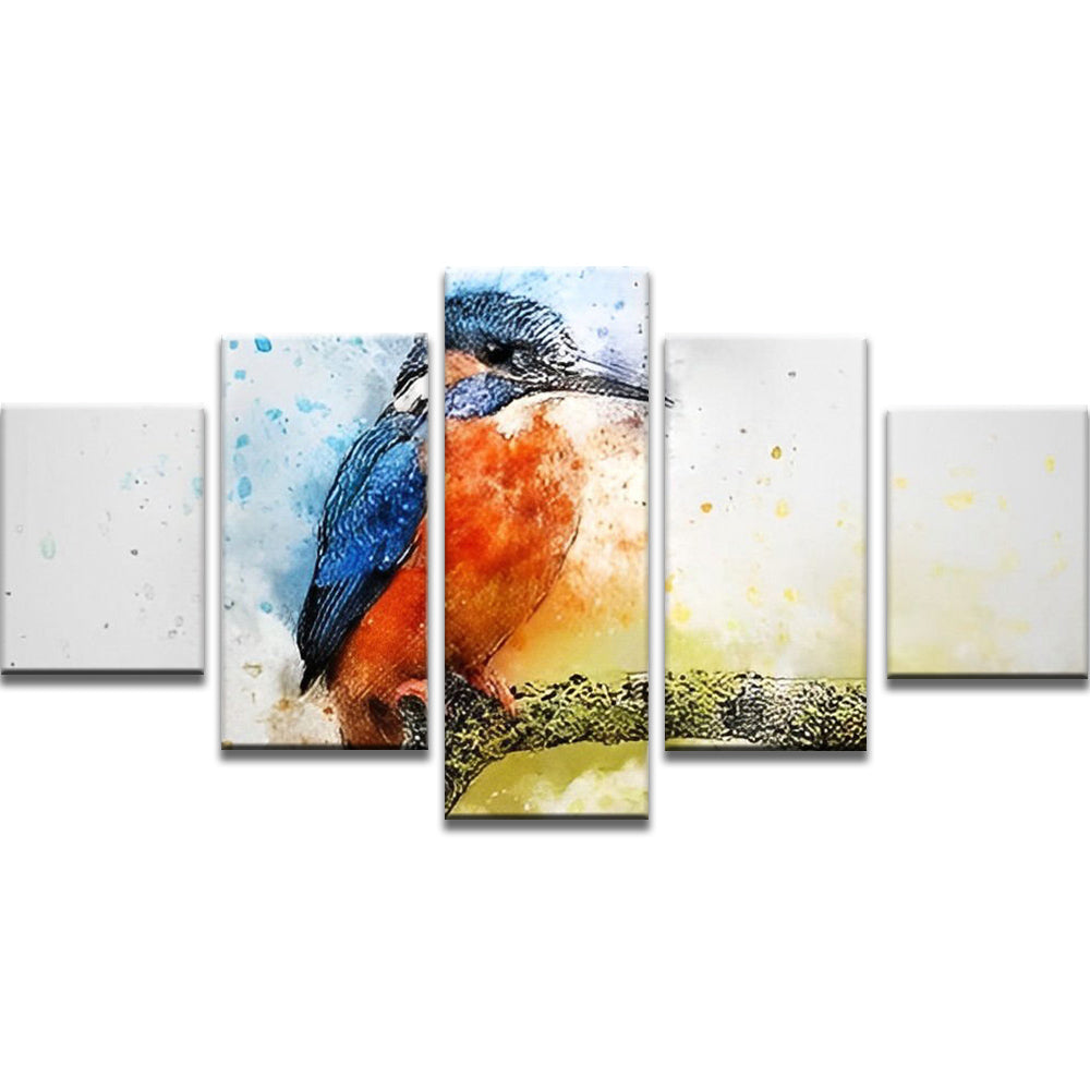 Vogel met Blauw-Oranje Veren 5 Platen Schilderen op Nummers