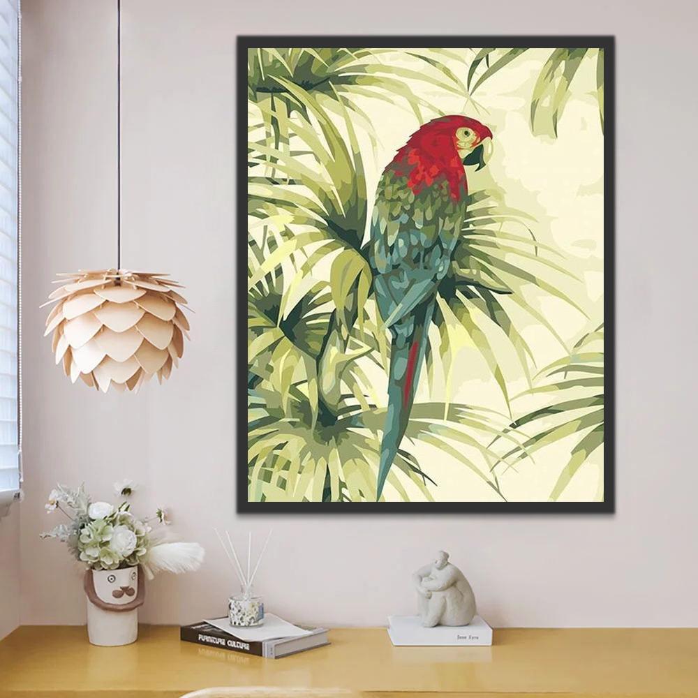 Vogel met Rode Kronen en Blauwe Veren Schilderen op Nummers