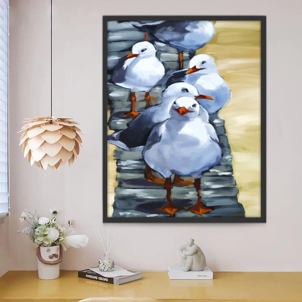 Vogel op rots in het water Schilderen op Nummers