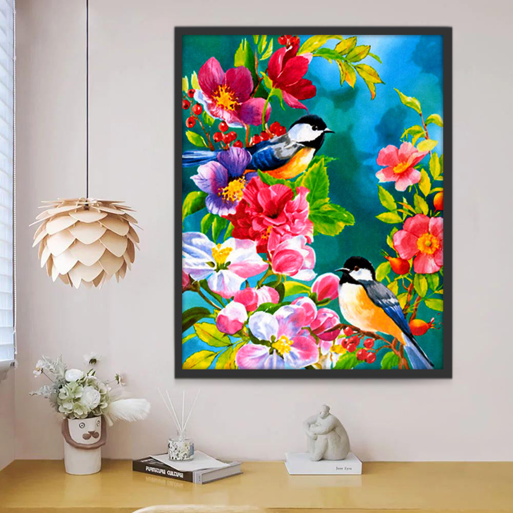 Vogels en kleurrijke bloemen Schilderen op Nummers