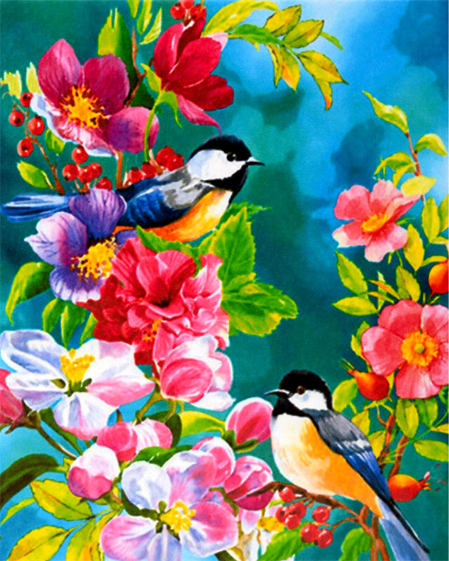 Vogels en kleurrijke bloemen Schilderen op Nummers