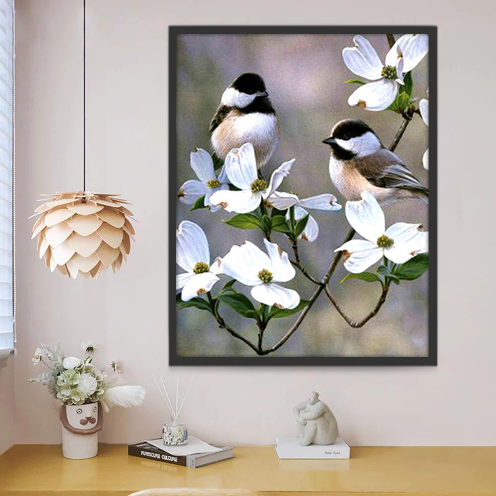 Vogels en Witte Bloemen Schilderen op Nummers