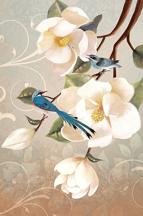 Vogels en Witte Bloemen Schilderen op Nummers