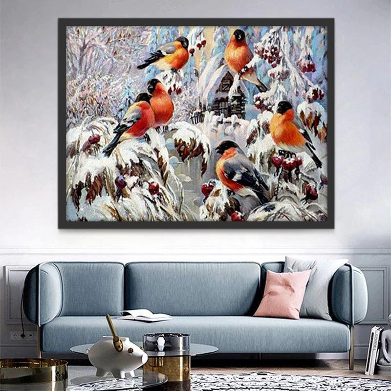 Vogels in een Besneeuwde Boom Schilderen op Nummers