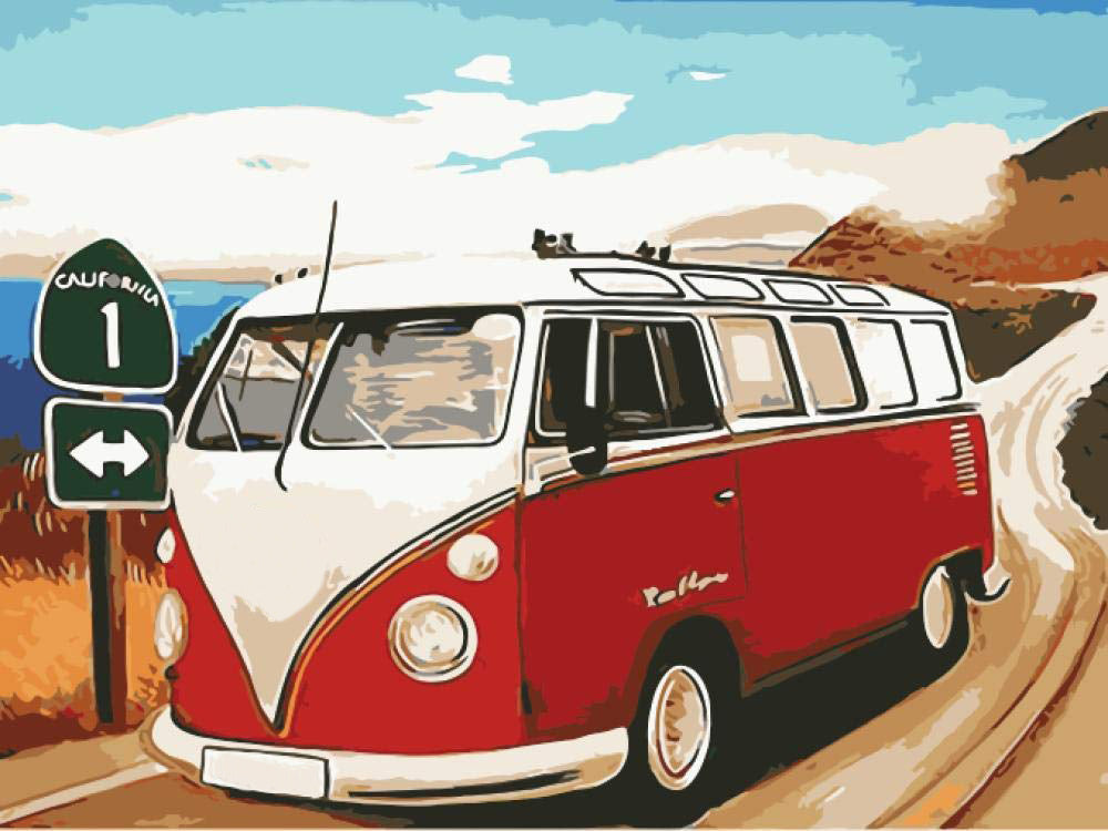 Volkswagenbus langs Kustweg Schilderen op Nummers