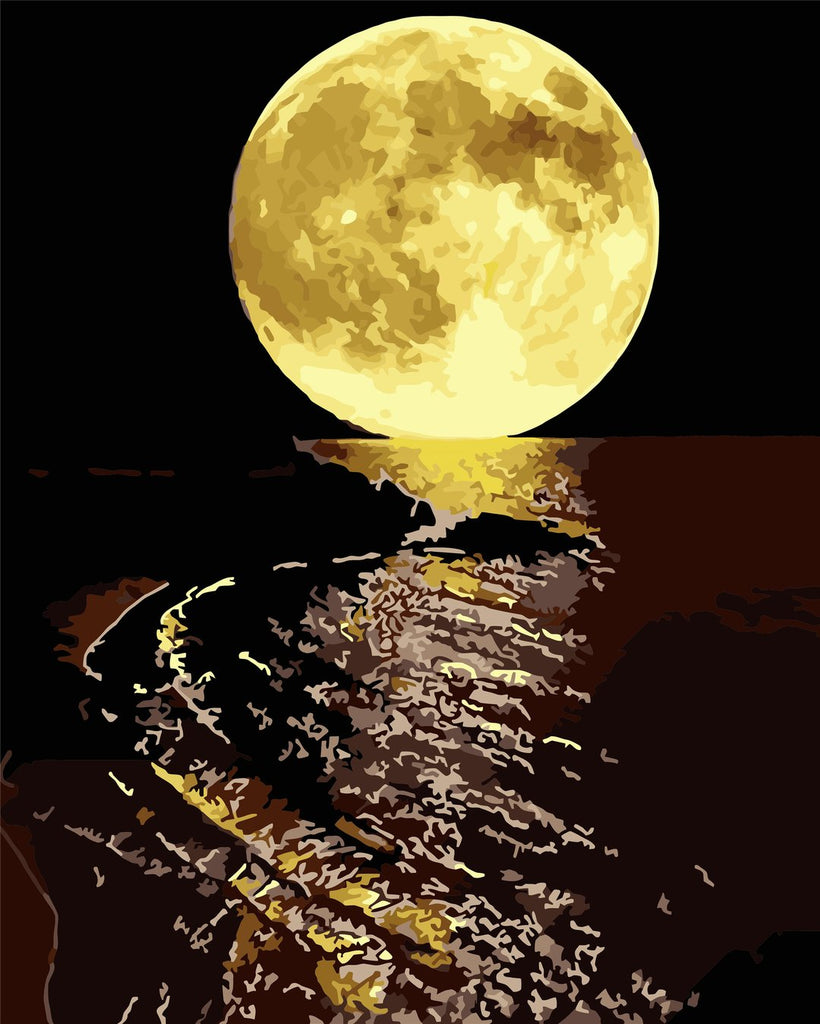 Volle Maan boven de Zee Schilderen op Nummers
