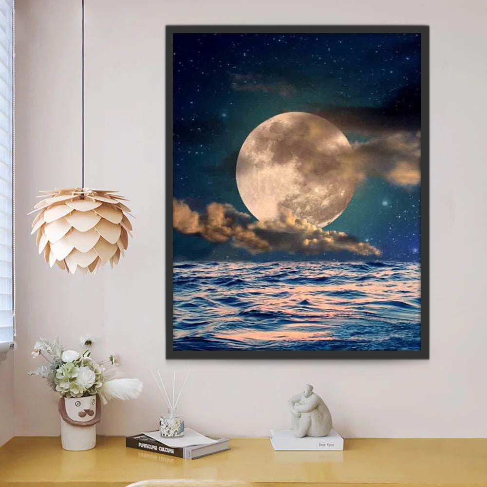 Volle Maan en Dikke Wolken boven Zee Schilderen op Nummers