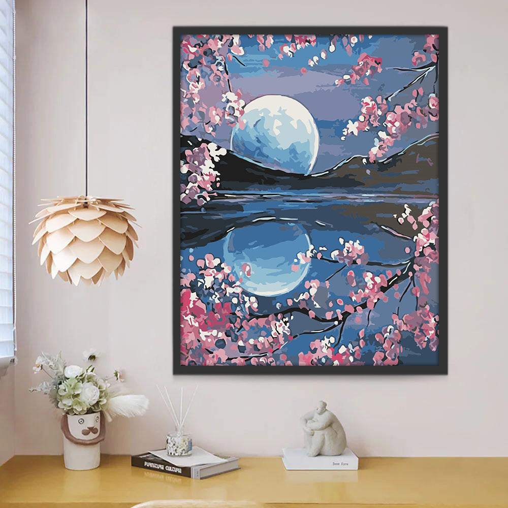 Volle Maan en Roze Bloemen Schilderen op Nummers