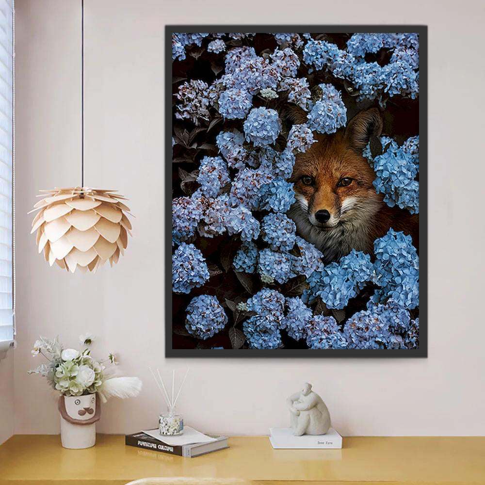 Vos omringd door Blauwe Bloemen Schilderen op Nummers