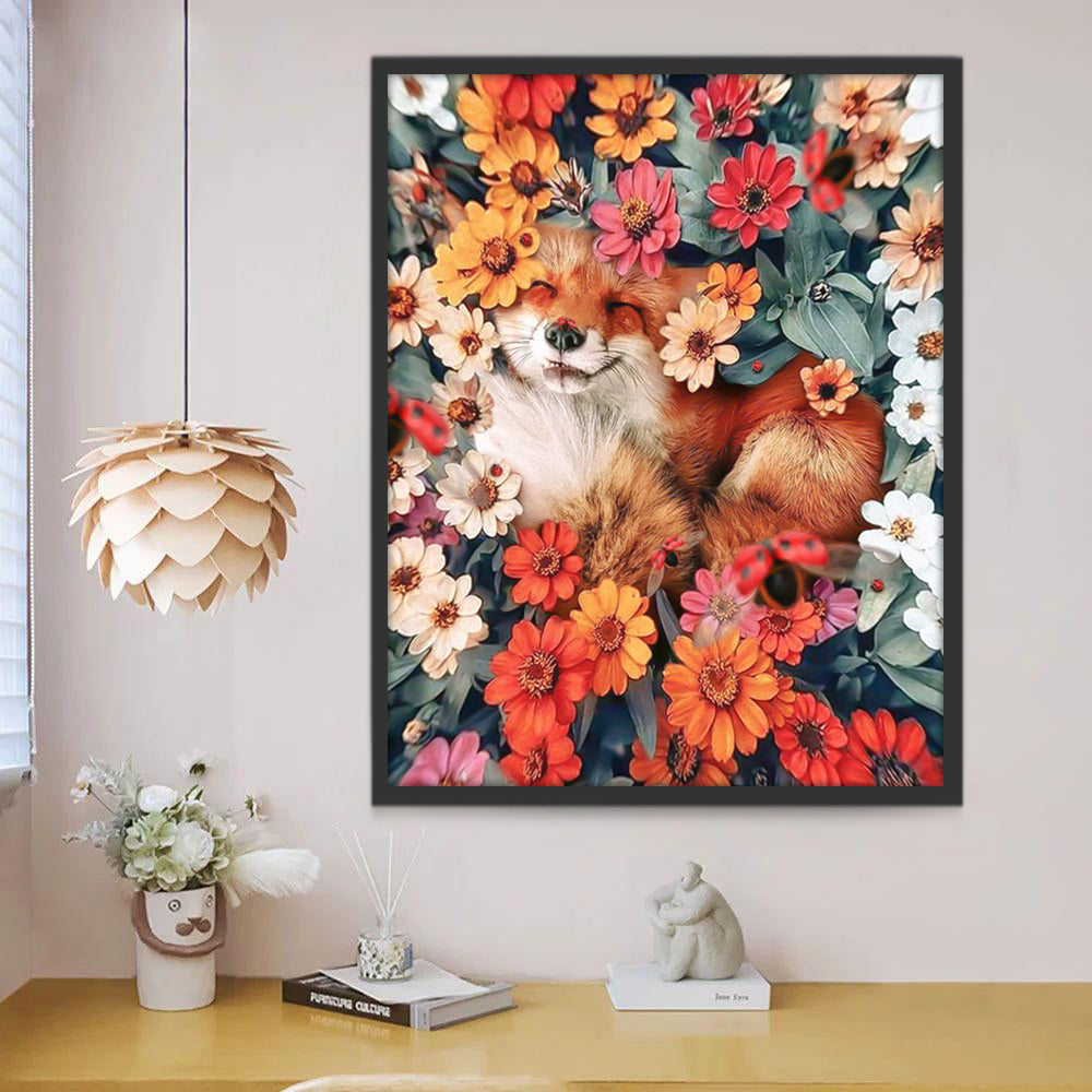 Vos omringd door bloemen Schilderen op Nummers