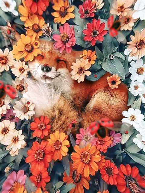 Vos omringd door bloemen Schilderen op Nummers