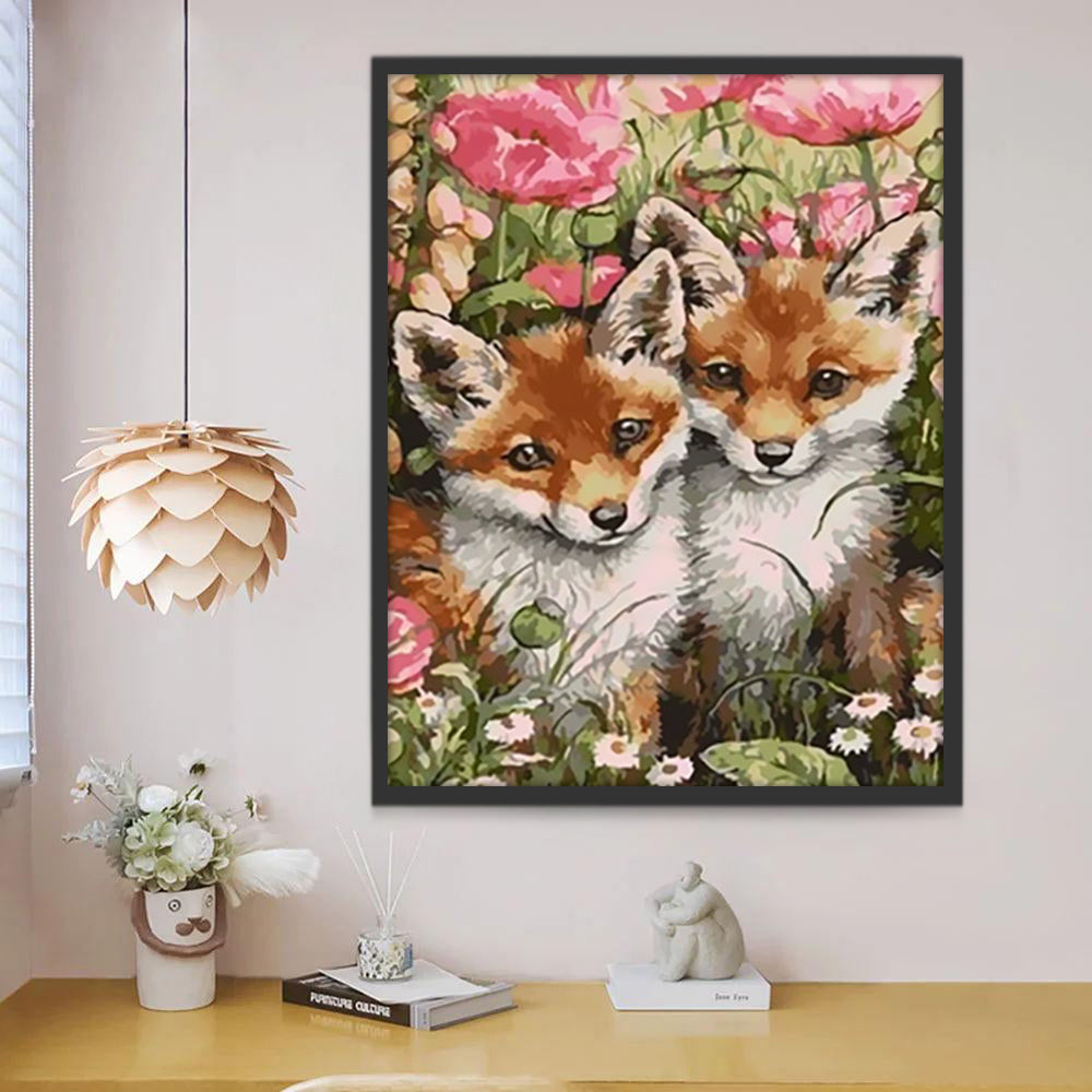 Vossen en Roze Bloemen Schilderen op Nummers