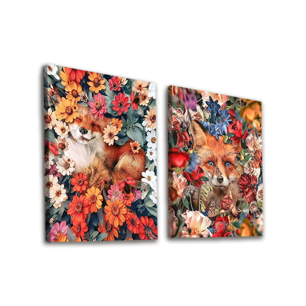 Vossen Omringd door Bloemen 2 Platen Schilderen op Nummers