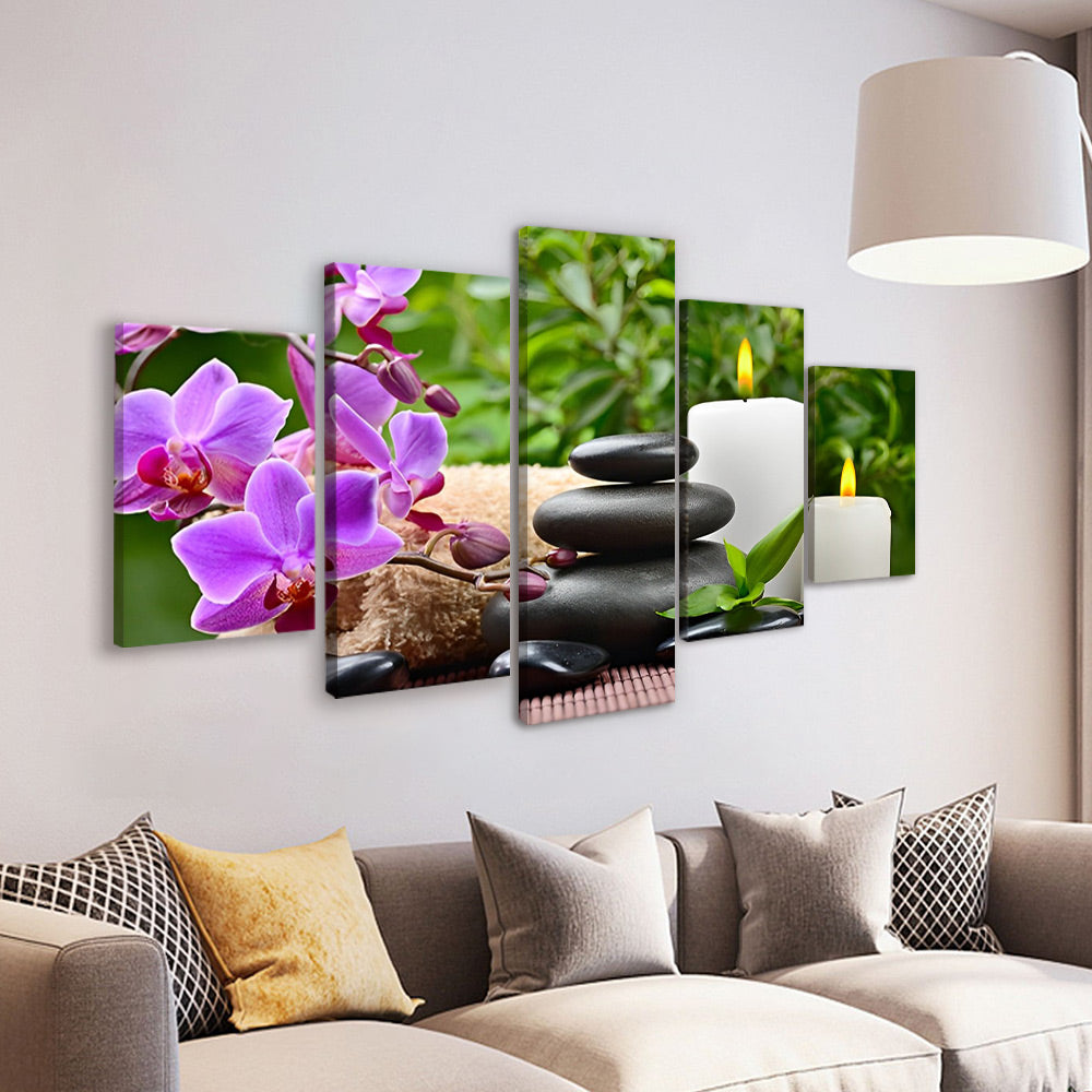 Vredig Leven tussen de Paarse Bloemen 5 Platen Schilderen op Nummers