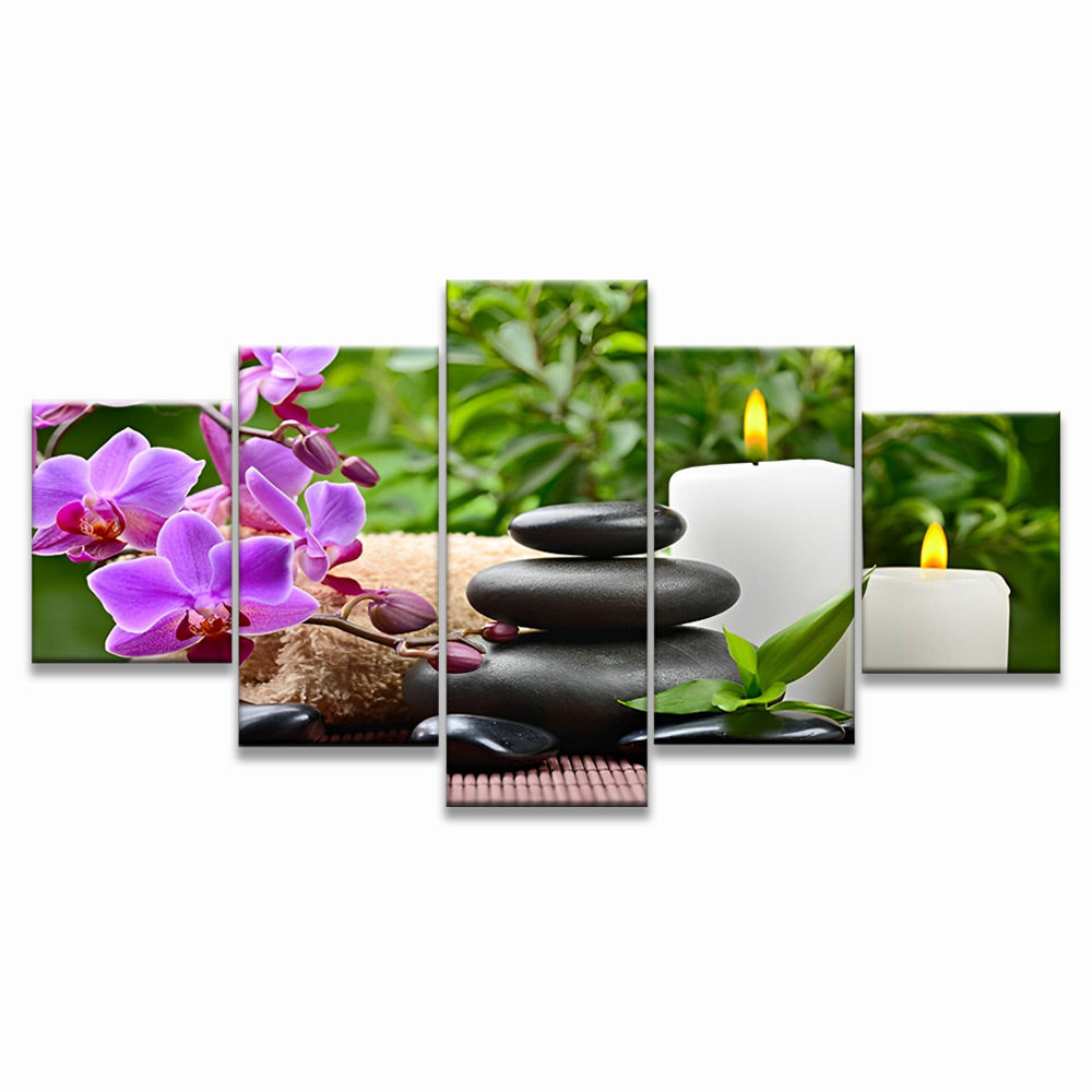 Vredig Leven tussen de Paarse Bloemen 5 Platen Schilderen op Nummers