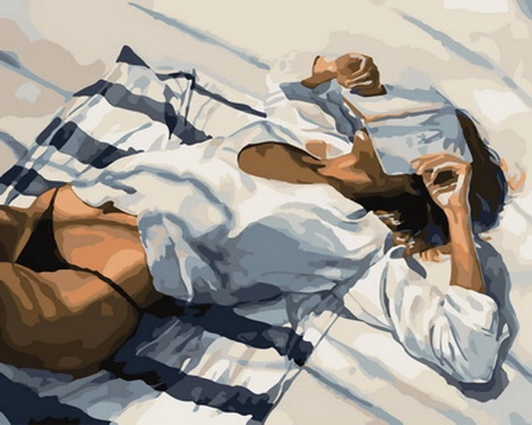 Vrouw die in de Zon op de Grond Ligt Schilderen op Nummers