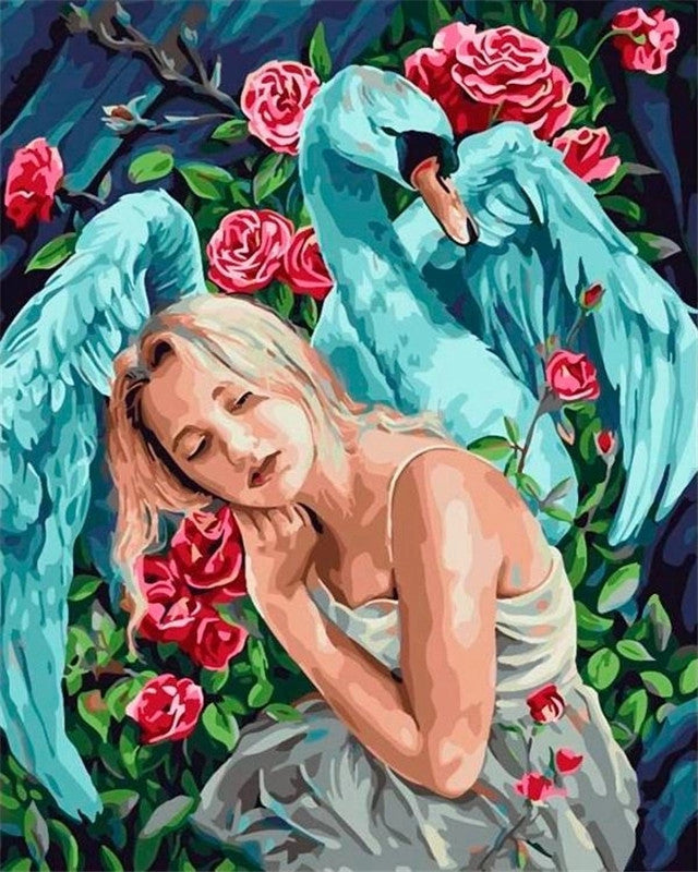 Vrouw en Blauwe Zwaan Schilderen op Nummers