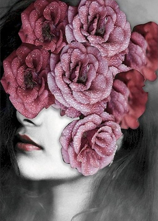 Vrouw en Donkerrode Bloemen Schilderen op Nummers