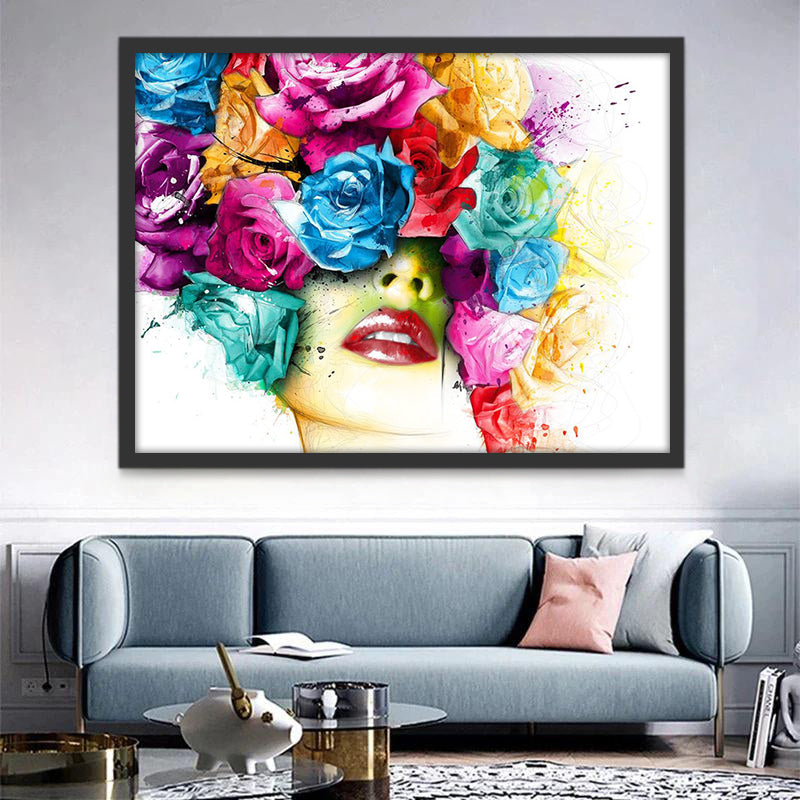 Vrouw en Kleurrijke Bloemen Schilderen op Nummers