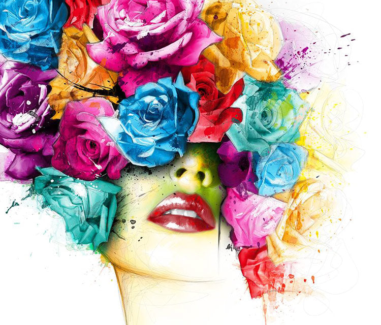 Vrouw en Kleurrijke Bloemen Schilderen op Nummers