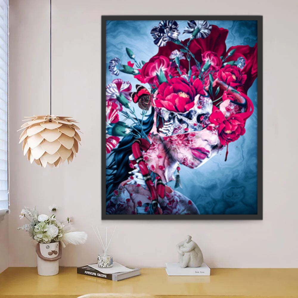 Vrouw en Rode Bloemen Schilderen op Nummers