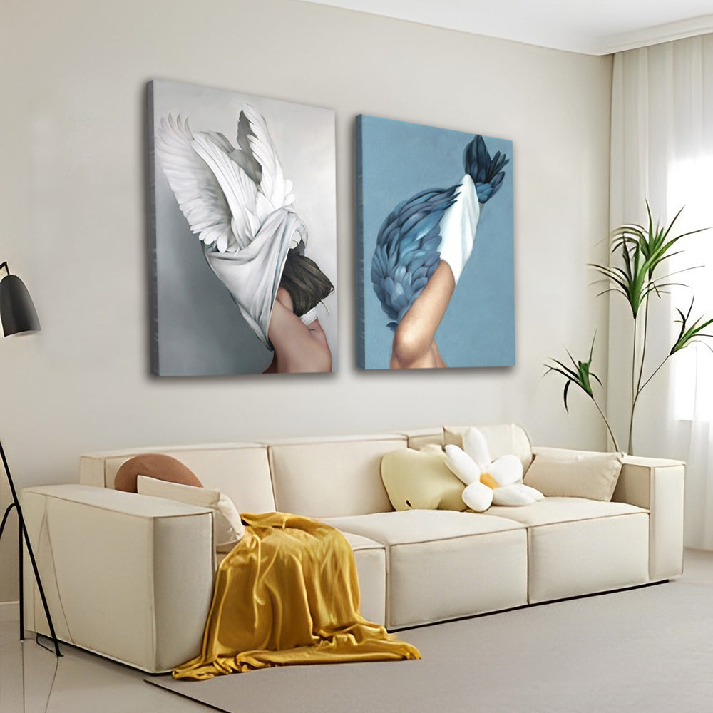 Vrouw en Vogel Abstracte Kunst 2 Platen Schilderen op Nummers