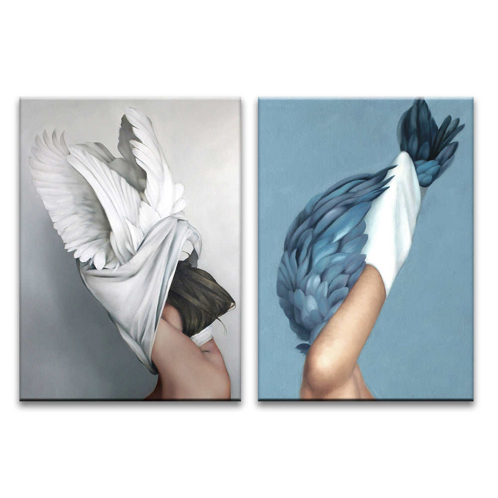 Vrouw en Vogel Abstracte Kunst 2 Platen Schilderen op Nummers