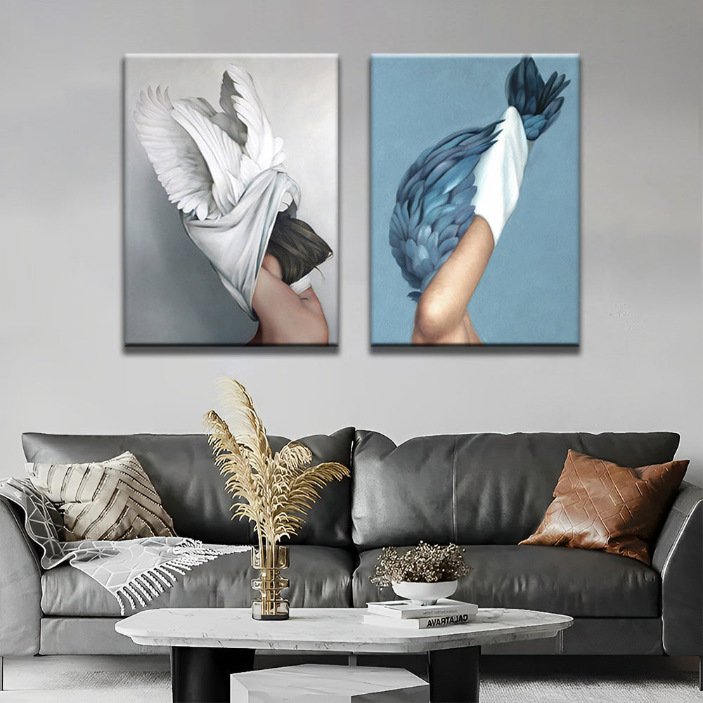 Vrouw en Vogel Abstracte Kunst 2 Platen Schilderen op Nummers