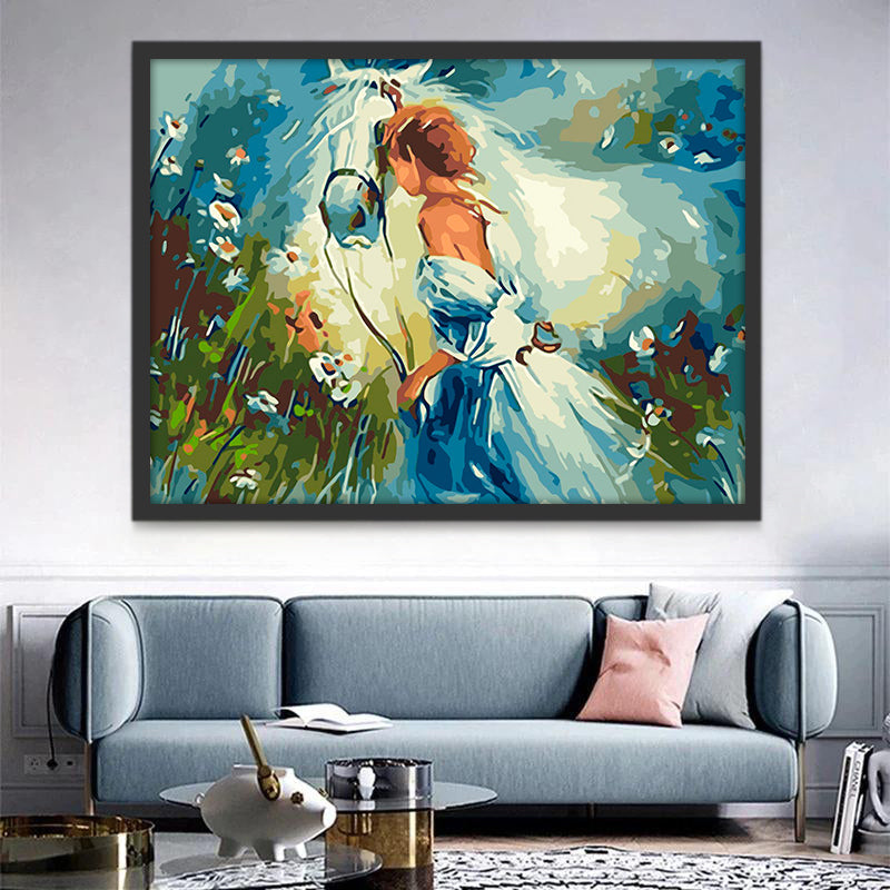 Vrouw en Wit Paard Schilderen op Nummers