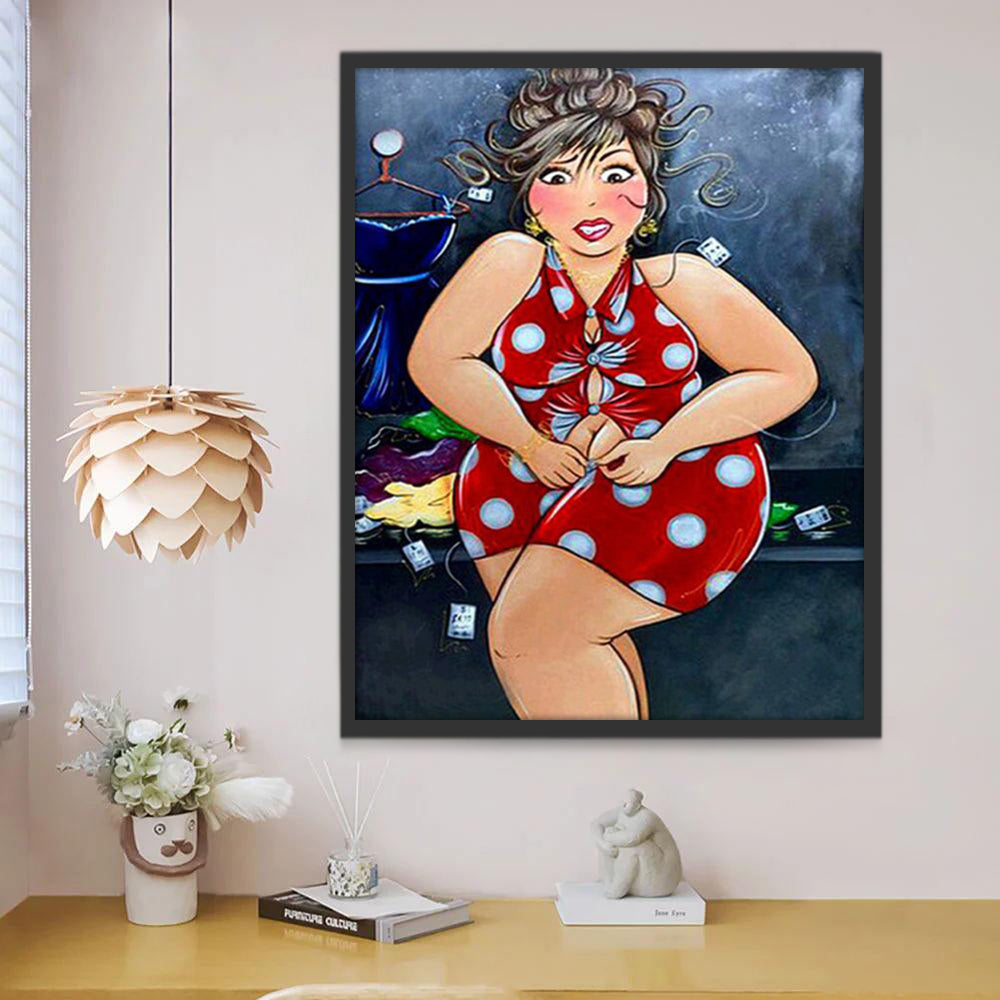 Vrouw in een Rood-wit Geruite Jurk Schilderen op Nummers