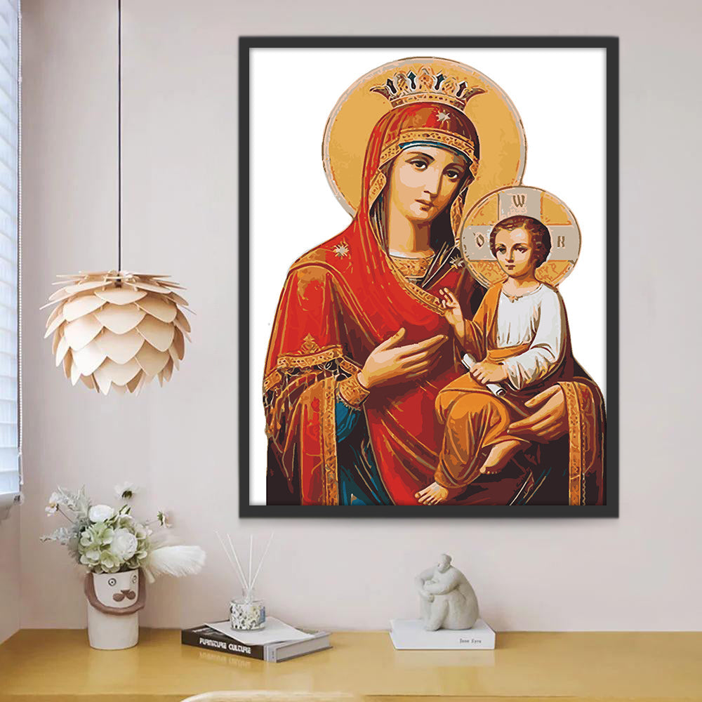 Vrouw in Rode Jurk en Kind Christendom Schilderen op Nummers