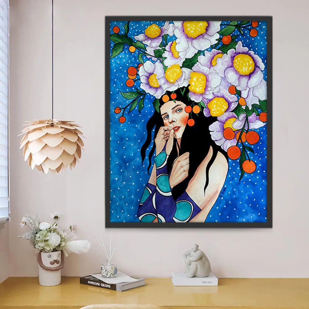 Vrouw met Bloemen op haar Hoofd Schilderen op Nummers