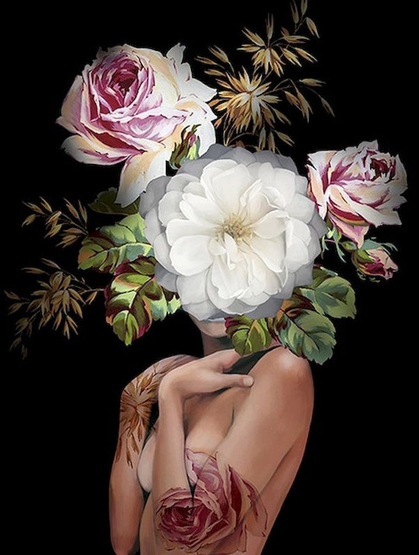 Vrouw met Bloementatoeage en Bloemen Schilderen op Nummers