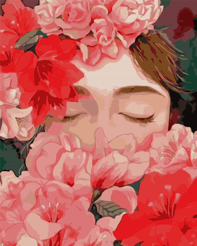 Vrouw met Gesloten Ogen en Rode Bloemen Schilderen op Nummers