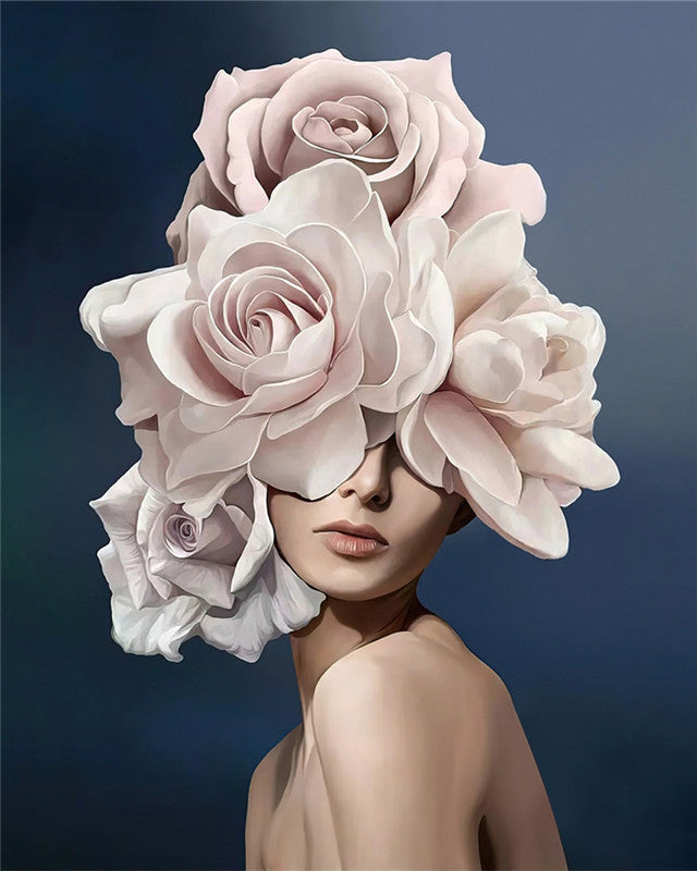 Vrouw met Grote Bloemen Schilderen op Nummers