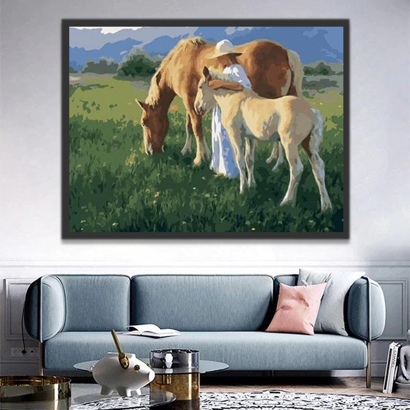 Vrouw met Twee Paarden Schilderen op Nummers
