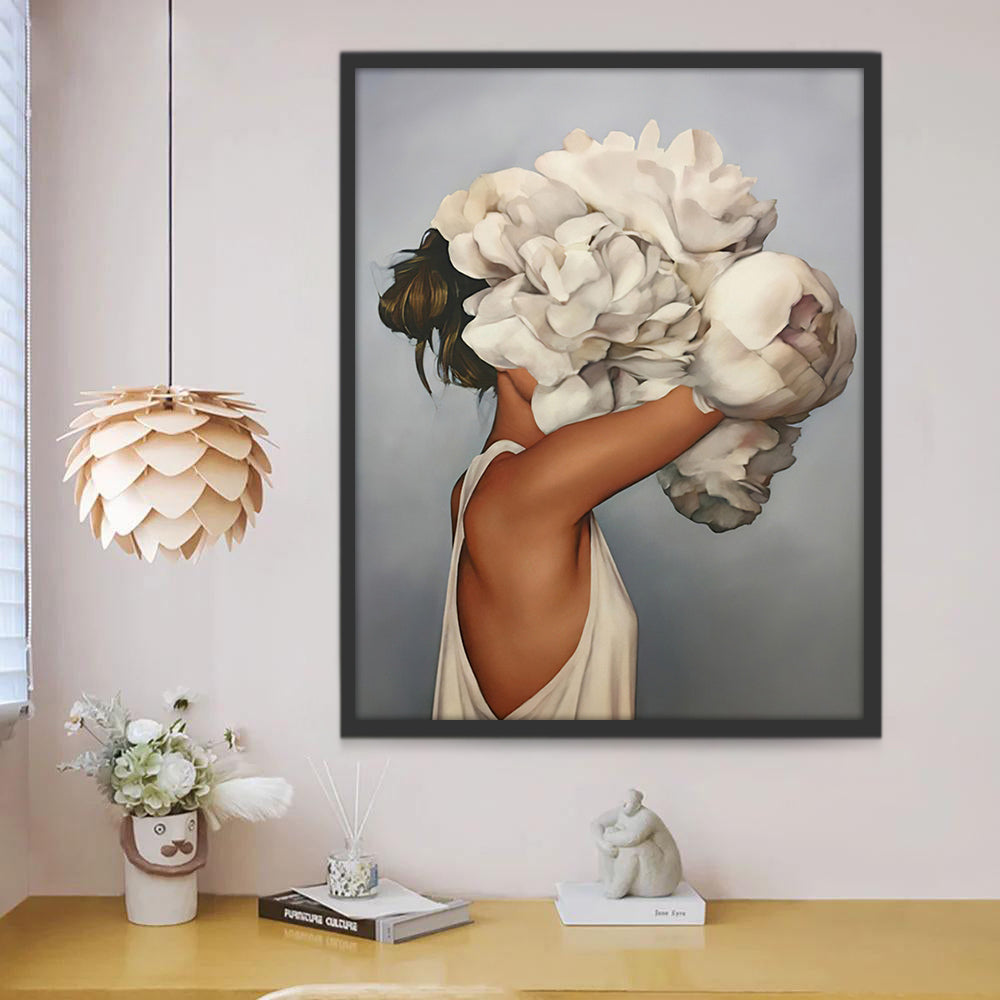 Vrouw met Witte Bloemen in het Haar Schilderen op Nummers