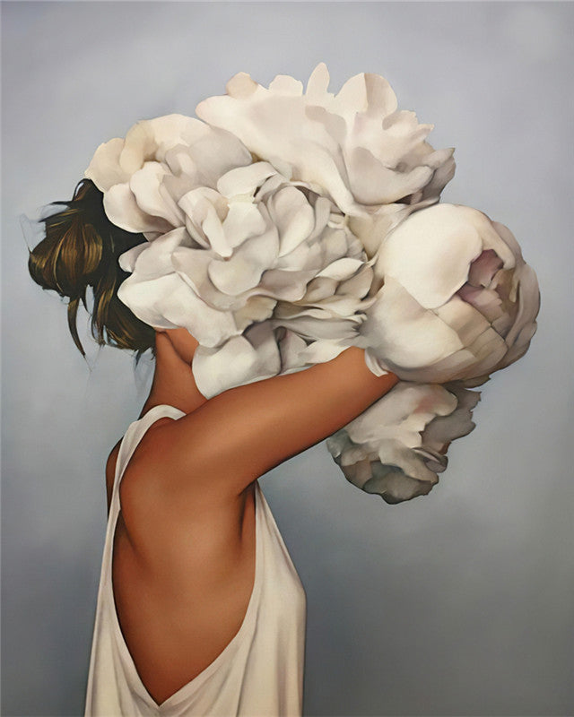 Vrouw met Witte Bloemen in het Haar Schilderen op Nummers