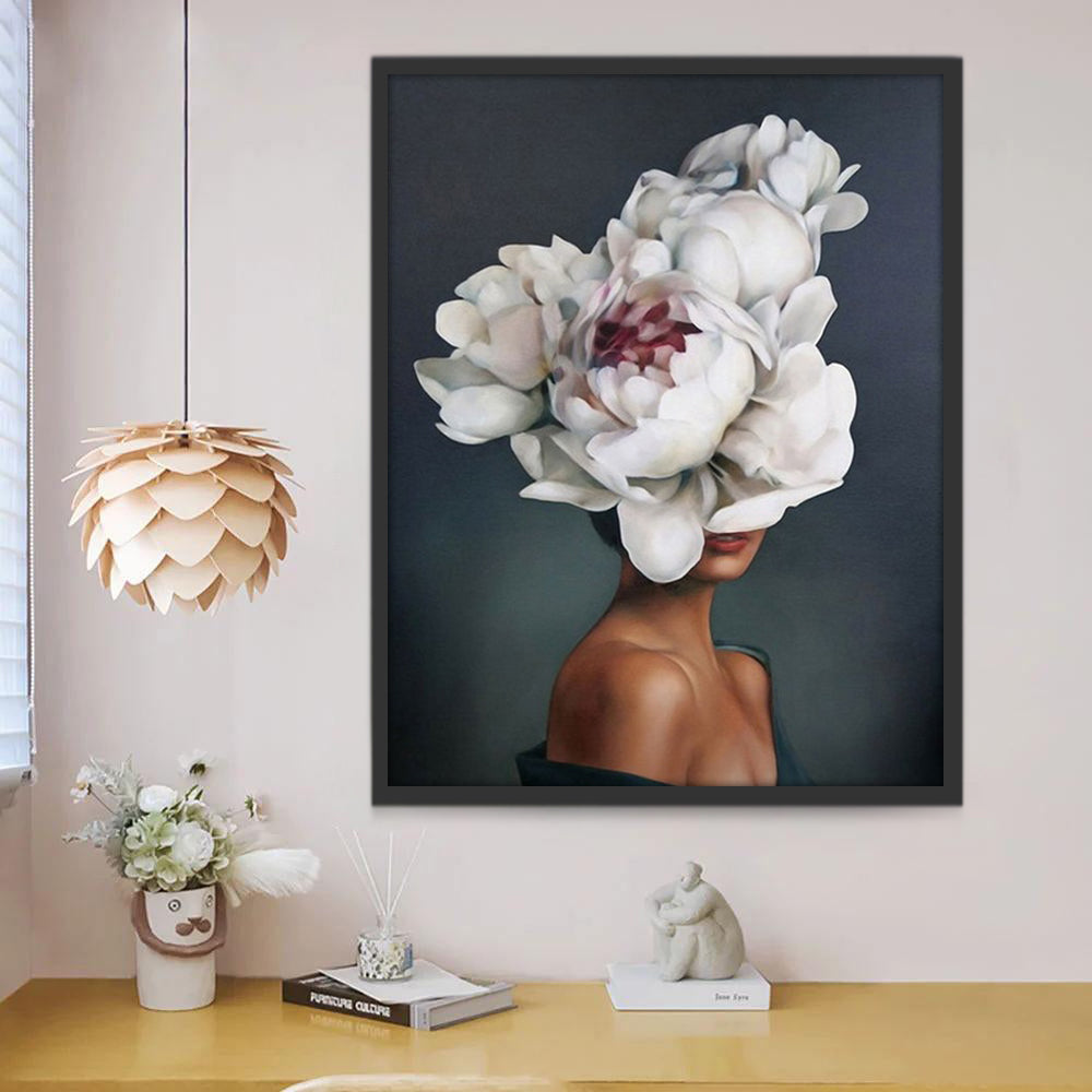 Vrouw met Witte Bloemen op Haar Hoofd Schilderen op Nummers
