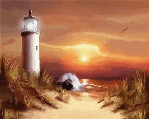 Vuurtoren bij Zonsondergang Schilderen op Nummers